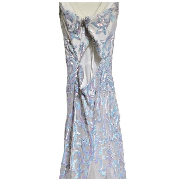 Clarisse NWT Iridescent White Sequin Mermaid Formal Ball Gown Sz 8 - Picture 5 of 16